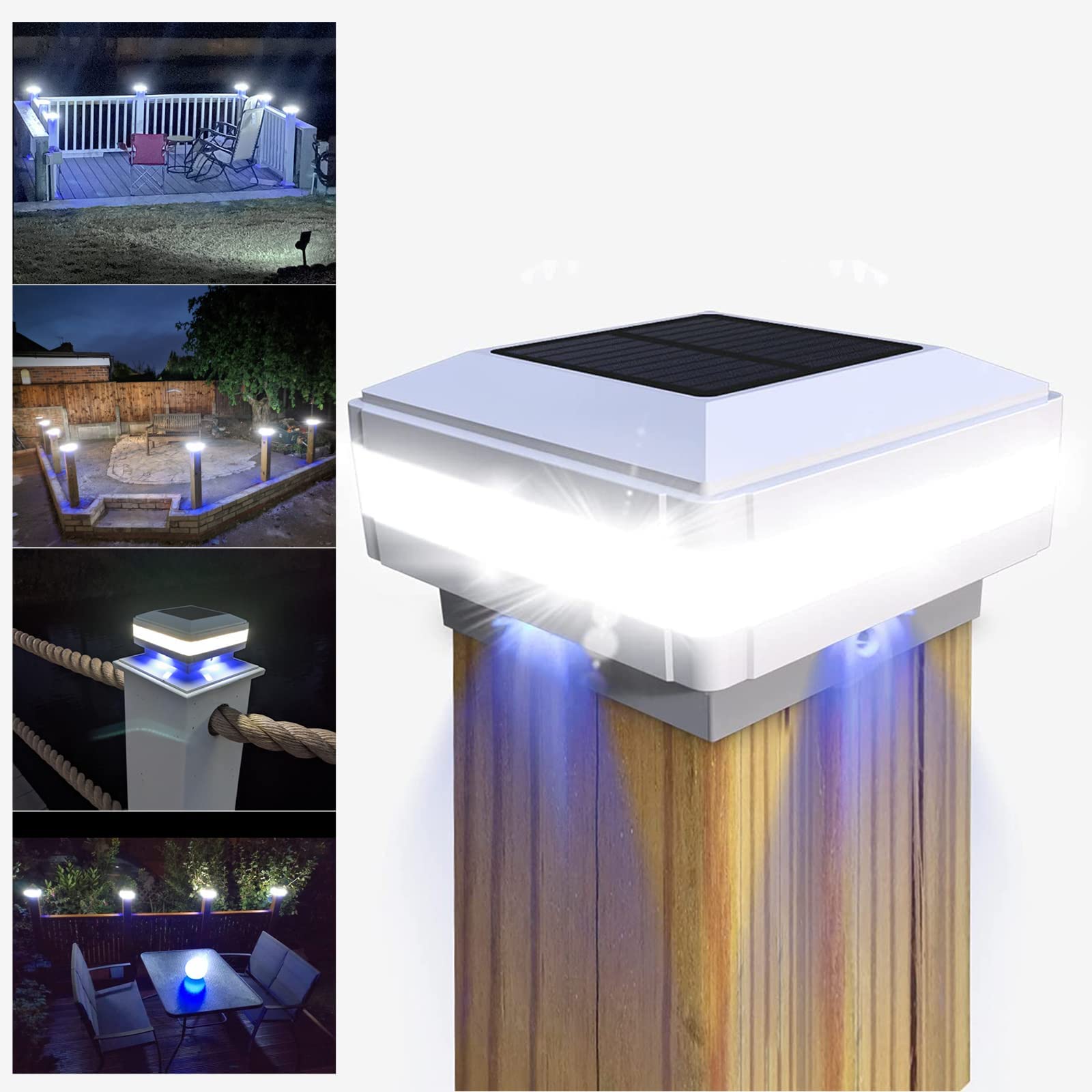 GEYUEYA Home Solar LED Post Lights Outdoor Garden IP65 Waterproof Square White Landscape Post Cap Lamp for Patio Fence Deck 4x4 5x5 6x6 inch Wooden Posts