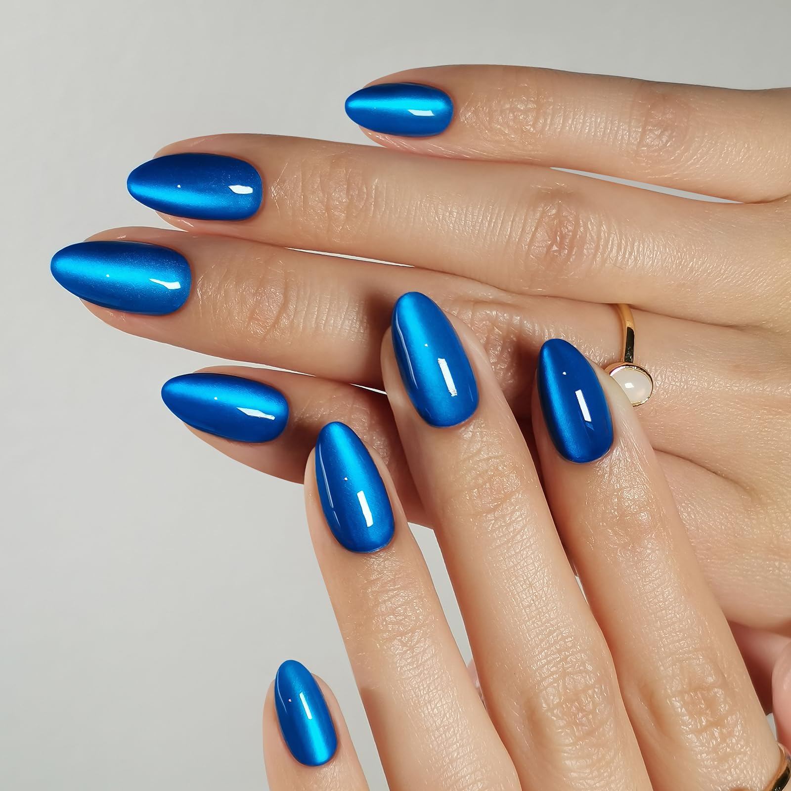 SHANGMENG Cat Eye Blue Press on Nails Almond - Soft Gel Press on Nails Short for Women Gift, Fit Perfectly & Natural Stick on Nails with Glue in 16 Sizes - 32 Reusable Fake Nails, Klein Blue - Image 8