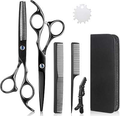 Lictin Hair Cutting Scissors 6.0 Inch Thinning Set Case Black Comb Clip