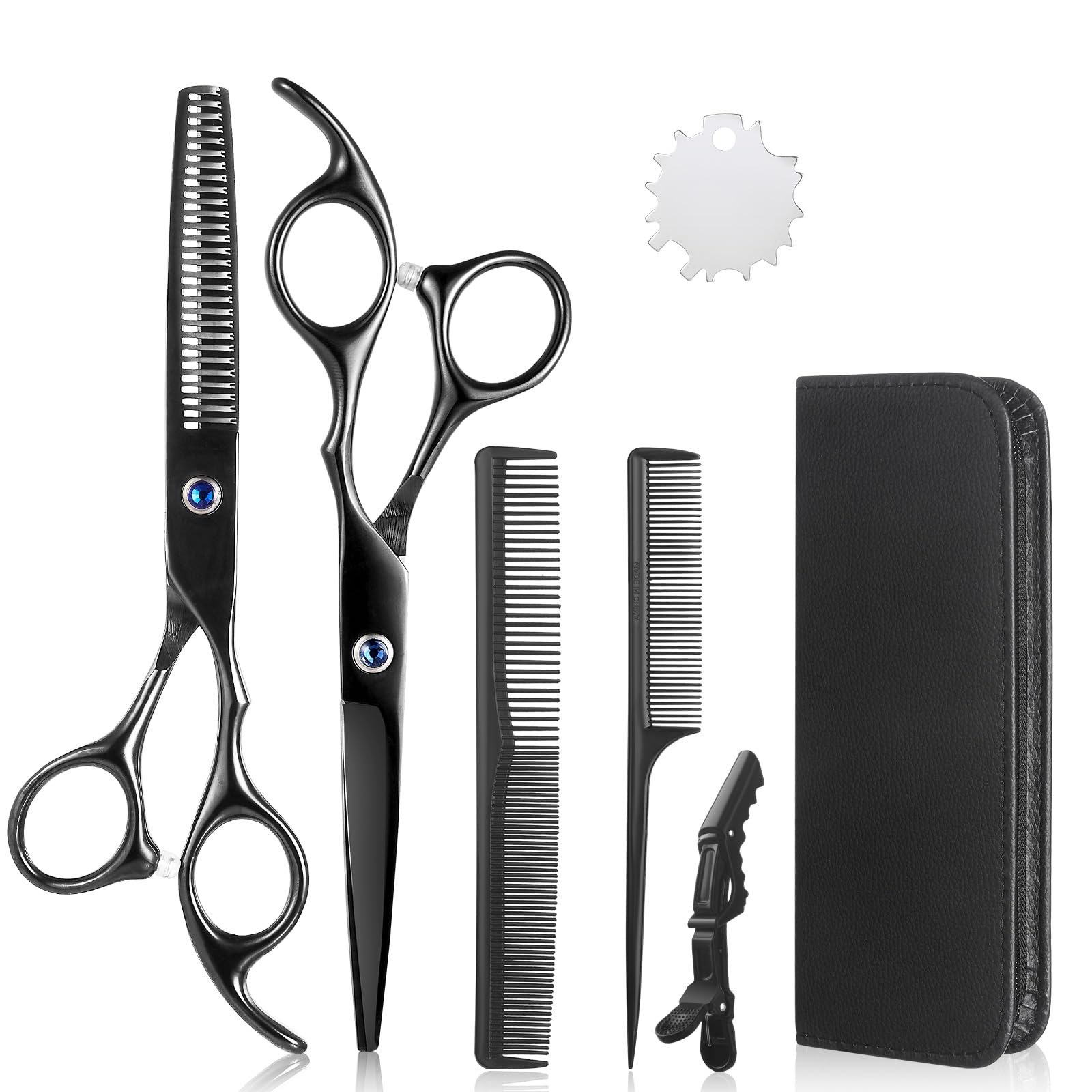 Lictin Hairdressing Scissors - Thinning Scissors Set, 6.0 inch + Presentation Case/Box + Black Comb + Thinning Hair Comb + Black Hair Clip + Screw Adjuster