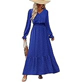 PRETTYGARDEN Women's 2025 Maxi Dress Long Sleeve V Neck Flowy Swiss Dot High Waist Casual A Line Fall Wedding Guest Dresses