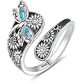 JXJL 925 Sterling Silver Turquoise Dragonfly Spoon Ring Vintage Boho Sunflower Thumb Rings Christmas Gifts for Women