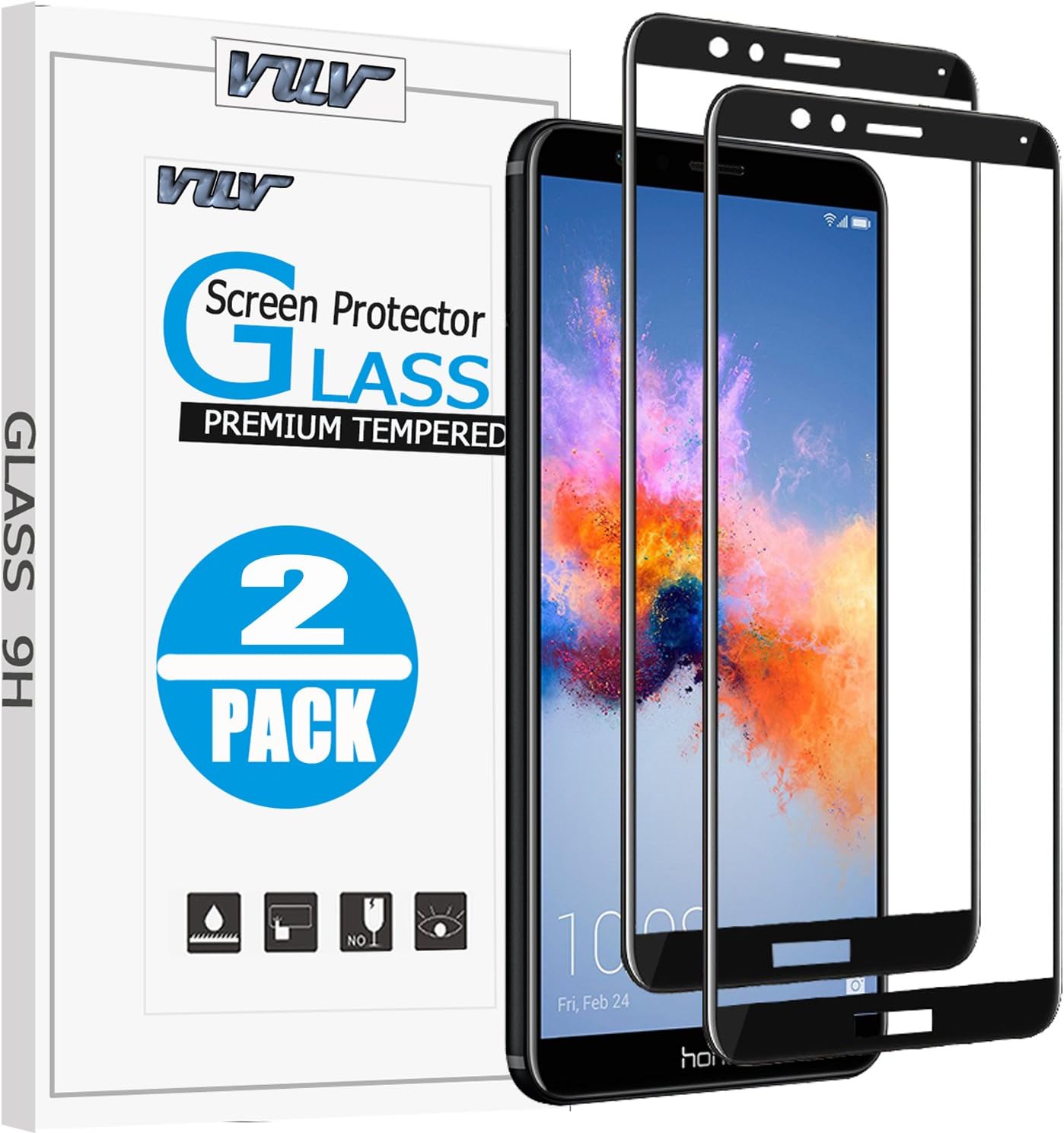 [2 Pack] Huawei Honor 7X Screen Protector, VUV [Full Coverage][2.5D Round Edge][9 Hardness][Anti-Scratch][HD Clear] Tempered Glass for Huawei Honor 7X with Lifetime Replacement Warranty (Black)