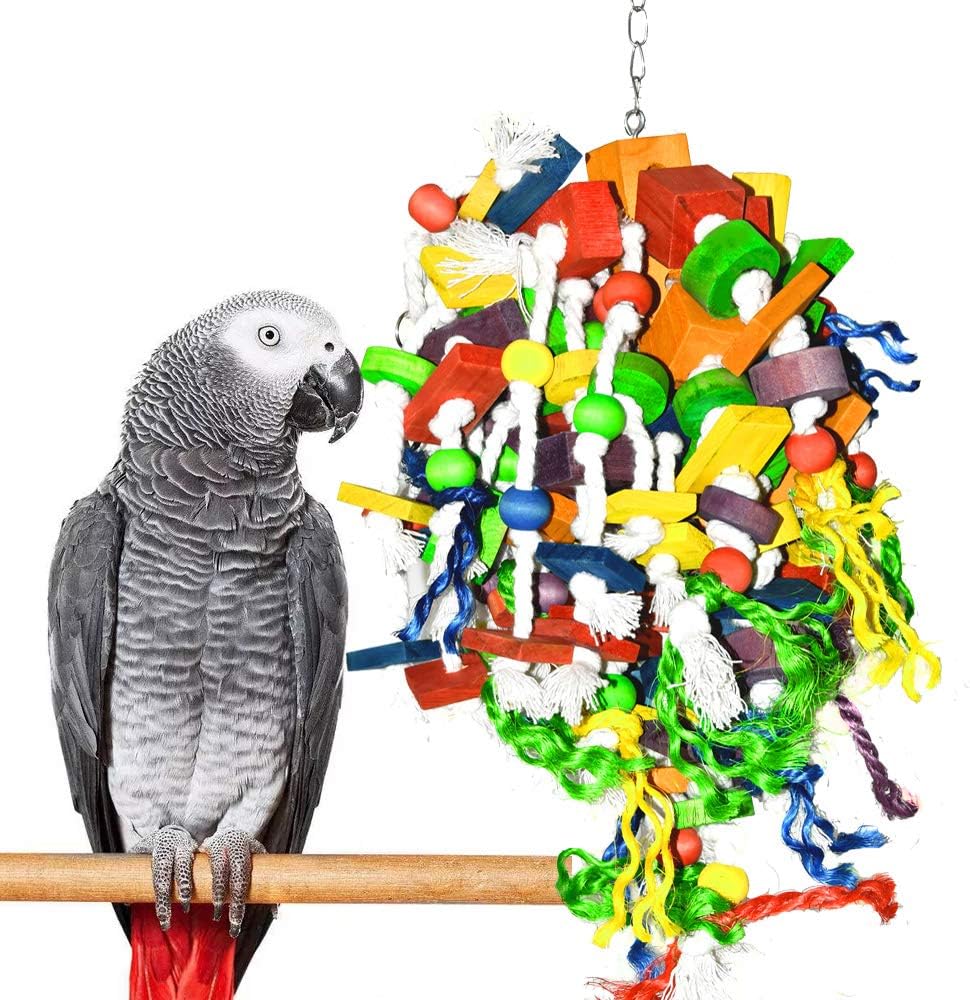 Parrot Chewing Toys - Extra Large Wooden Blocks Nibbling Toys for Parakeet Macaws African Greys and Conures
