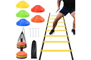 FGBNM Agility Ladder Speed Training Set, Agility Ladder with Disc Cones, Steel Stakes, Carry Bags and Holder, Exercise Ladder Equipment for Football Basketball Exercise Sports