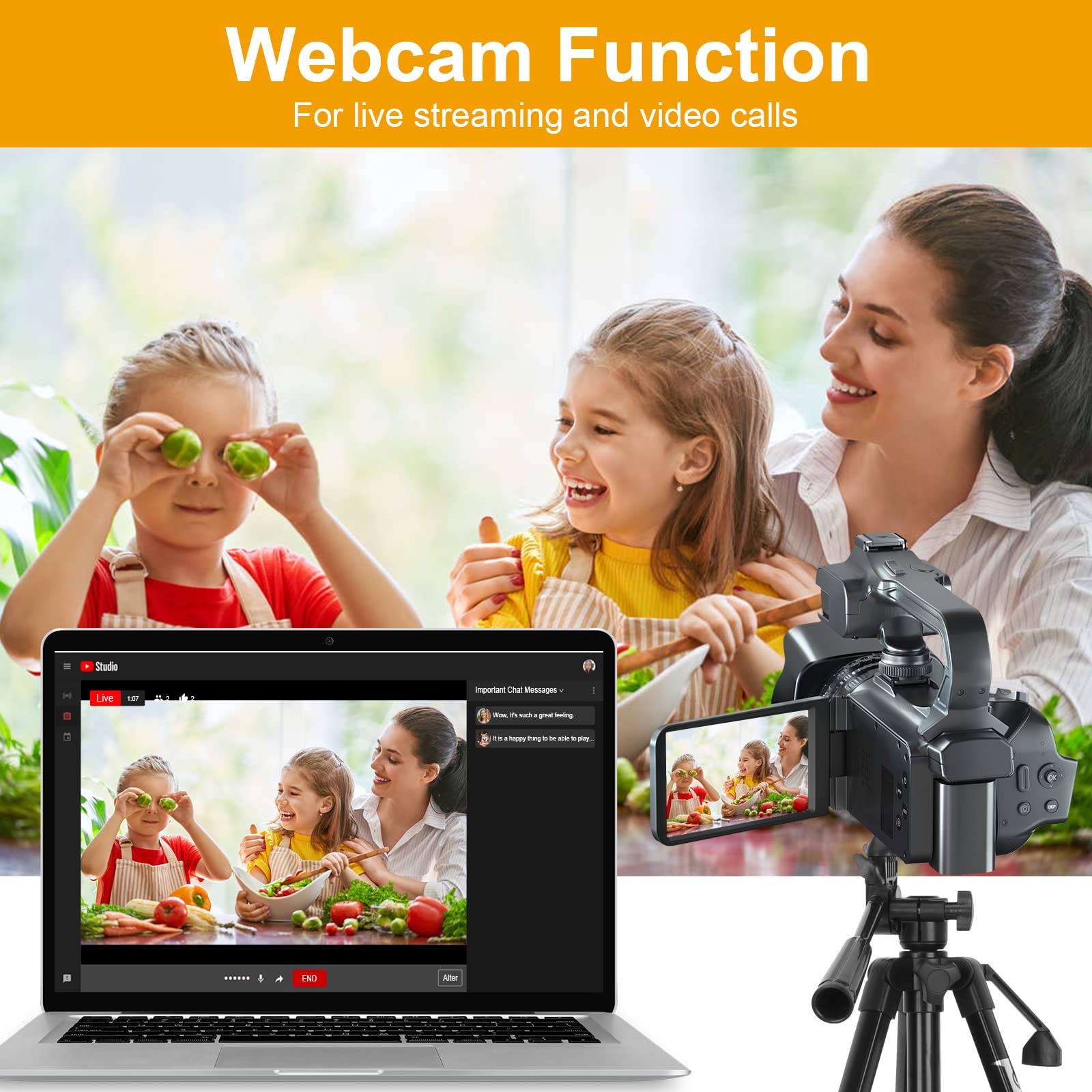 KOMERY Video Camera Camcorder UHD Video Camera 4K 64MP with Focus Function 4.0 Inch Touchscreen, 18X Zoom 4K Video Camera, 4K Camcorder with WiFi, HDMI Function YouTube Camera, Black-RX200 (RX200)