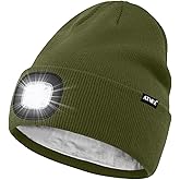 ATNKE LED Lighted Beanie Hat,USB Rechargeable 4 LED Running Headlamp Lined Fleece Cap with Light Gift for Men and Women