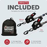 TENSYS Auto Retract Ratchet Straps Heavy Duty 300kg 2 Pack 3m 2.5mm Grey view 2
