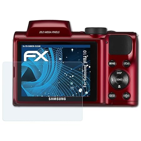 atFoliX Schutzfolie kompatibel mit Samsung WB110 Panzerfolie, ultraklare und stoßdämpfende FX Folie (3X)