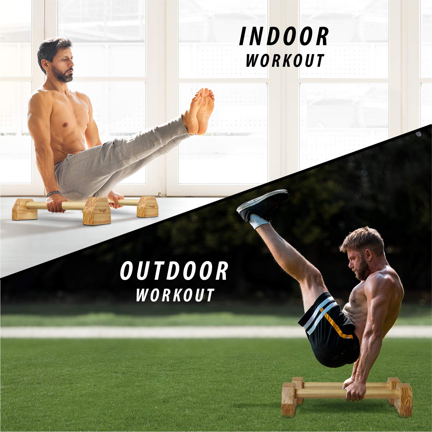 Yes4All Steel/Solid Wood Push Up Stand Parallel Bars Parallettes Non-slip Rubber Feet For Floor Use, Supports Calisthenics Exercises and Upper Body Strength Workouts Perfect For Men And Women