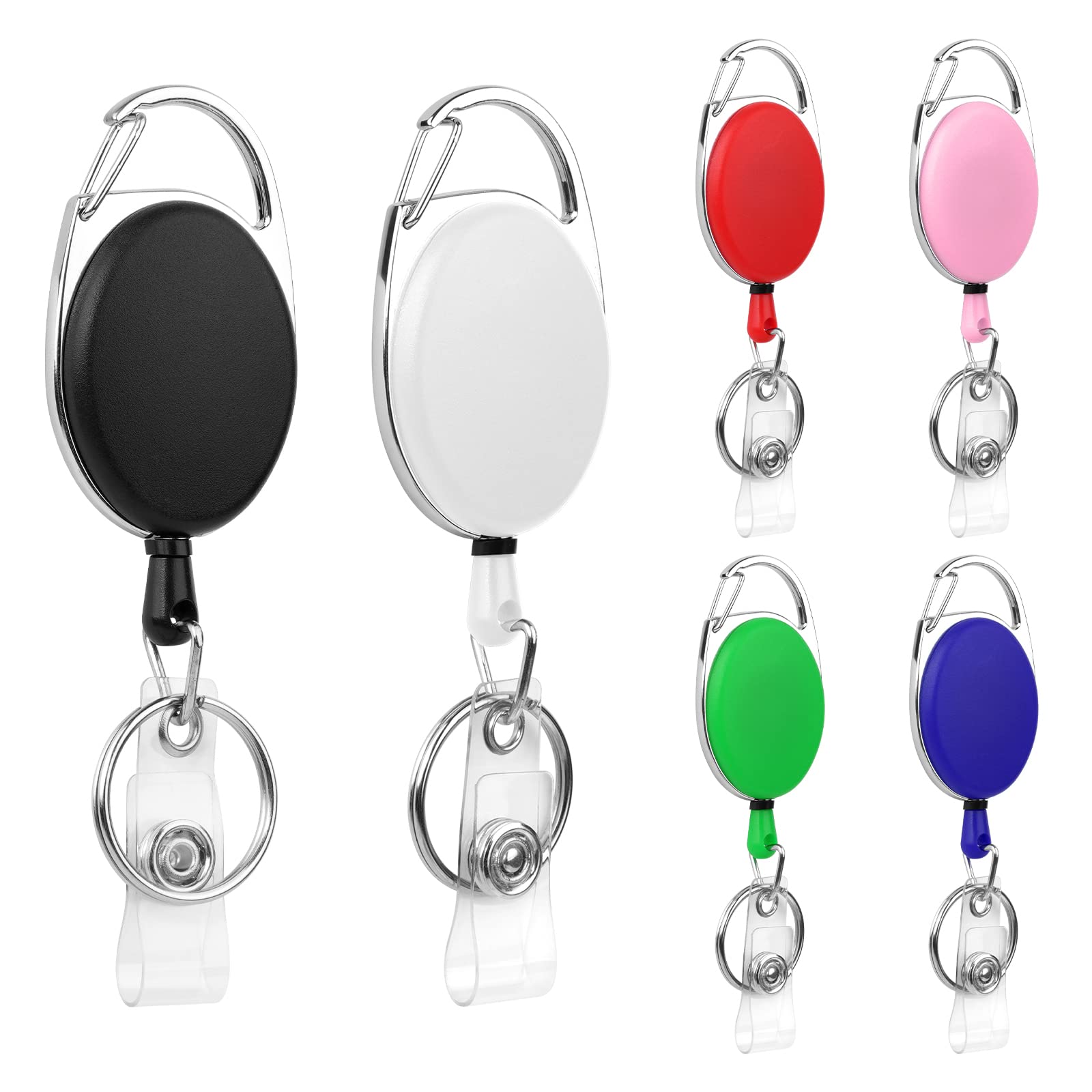 Vicloon Badge Reel 6 Pcs Badge Tether with Clips, Reel Clips Retractable Badges Holders with Key Belt Reel for Key Ring ID Card and Belt Clip Attachment(Multicolor)