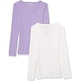Amazon Essentials Sweater for Women, Long Sleeve Slim-Fit Rib Scoop Neck (Available in Plus Size), Pack of 2