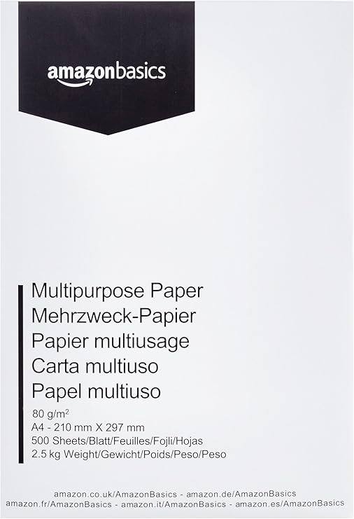 AmazonBasics Multipurpose Copy Paper A4 80gsm, 1 Ream, 500 Sheets
