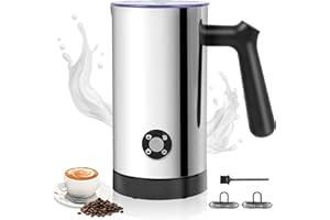 Casimhu Stainless Steel 4-in-1 Electric Milk Frother, Milk Frother and Steamer, 10.6oz Large Capacity, Cold and Hot Foam maker for Lattes, Cappuccinos, Non-stick Coating Interior, Polished