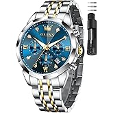 OLEVS Watches for Men Stainless Steel Dress Men Watch with Date Big Face Chronograph Waterproof Luxury Fashion Watch Blue/Black/Gold/Green/Silver Face Relojes para Hombres