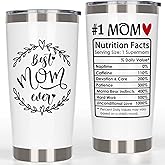 Breezy Valley #1 Mom Gifts Tumbler, Valentine's Day Gifts for Moms from Daughter Son Husband - Best Mom Ever Birthday Gift for Mom Grandma, Number One Nutrition Facts Coffee Tumbler Cup 20oz