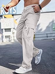 PLEPAN Men's Casual Cargo Pants with Drawstring