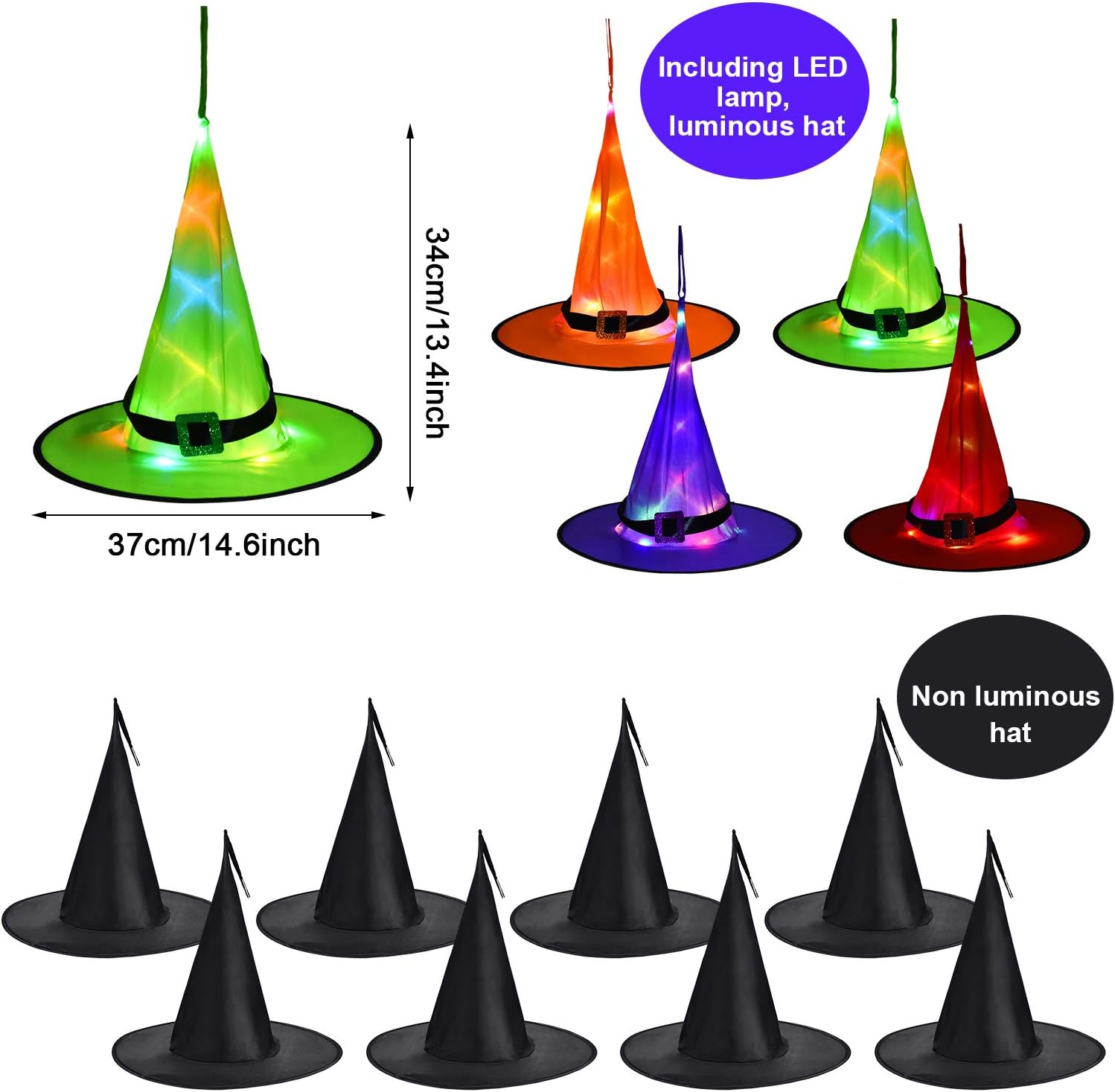 12 Pieces Halloween LED Lighted Witch Hats Hanging Decoration Hat Set, Glowing Witch Hats Halloween Party Lighting Hats Button Battery Powered for Tree Yard Garden: Home Improvement