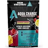 Grab The Gold Aqua Charge Electrolytes Drink Mix | Naturally Flavored Sugar-Free, Hydration Drinks with B Vitamins | Vegan, Gluten-Free, Non-GMO | Raspberry Lemonade - 16 Packs