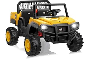 ANPABO Licensed Caterpillar Ride On Dump Truck, 24V Ride On Toys w/Parent Remote, 4WD Powerful Motors, Up to 5Mph, Shock Absorbers, Dump Bed and Shovel, Electric Car for Kids