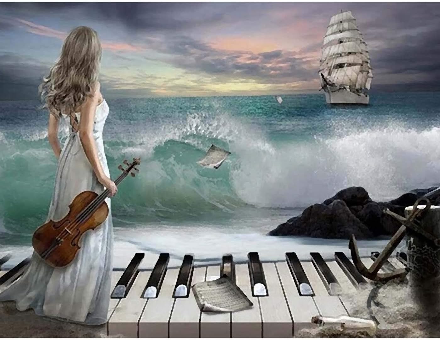 Kaliosy 5D Diamond Painting Music Piano by Number Kits Paint with Diamonds Art for Adults, DIY Crystal Craft Full Drill Cross Stitch Decoration (12X16inch)