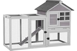 Aivituvin Rabbit Hutch Indoor Outdoor 51.6''L Chicken Coop Bunny Cage with Run,Guinea Pig House Pull Out Upper Tray (51.6" L x 25.2" W x 36.2" H, Grey-1 Set)