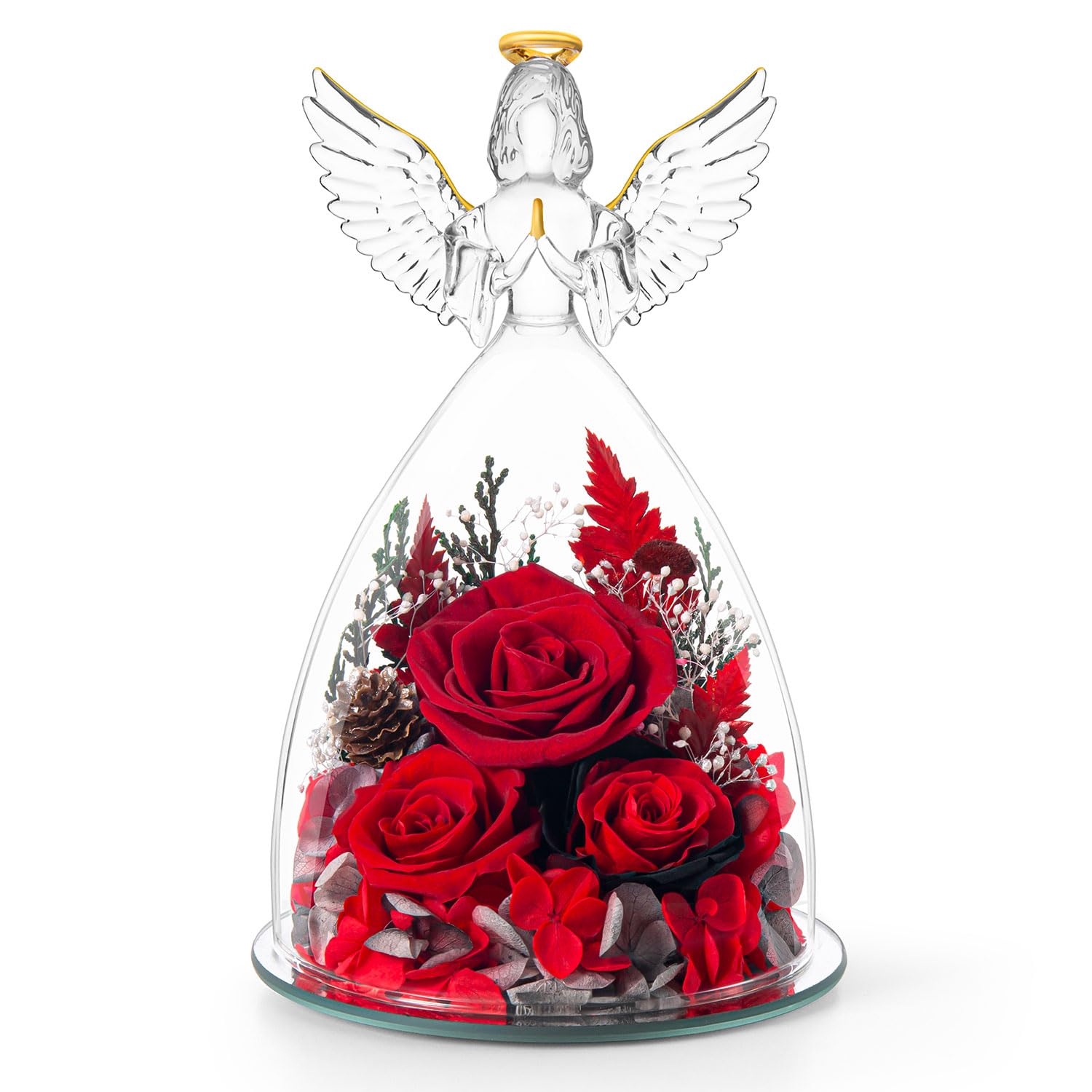 Photo 1 of ***MAJOR DAMAGE SEE NOTES/PICS***
AIMEYE Valentines Day Roses Gifts for Women,Preserved Real Flowers Roses in Glass Angel Figurines,Valentines Day Gifts for Women Mom Wife Girlfriend./Red