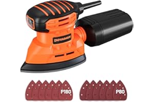 DOVAMAN DLS03A Detail Sander, 130W Palm Sander Tool, Dust Collection System, 12PCS Sandpaper, 12000RPM Compact Hand Tool for Wood Steel Surfaces