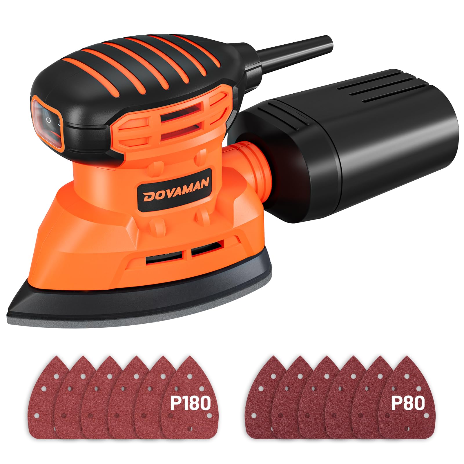Photo 1 of DOVAMAN DLS03A Detail Sander, 130W Palm Sander Tool, Dust Collection System, 12PCS Sandpaper, 12000RPM Compact Hand Sander for Wood Steel Surfaces