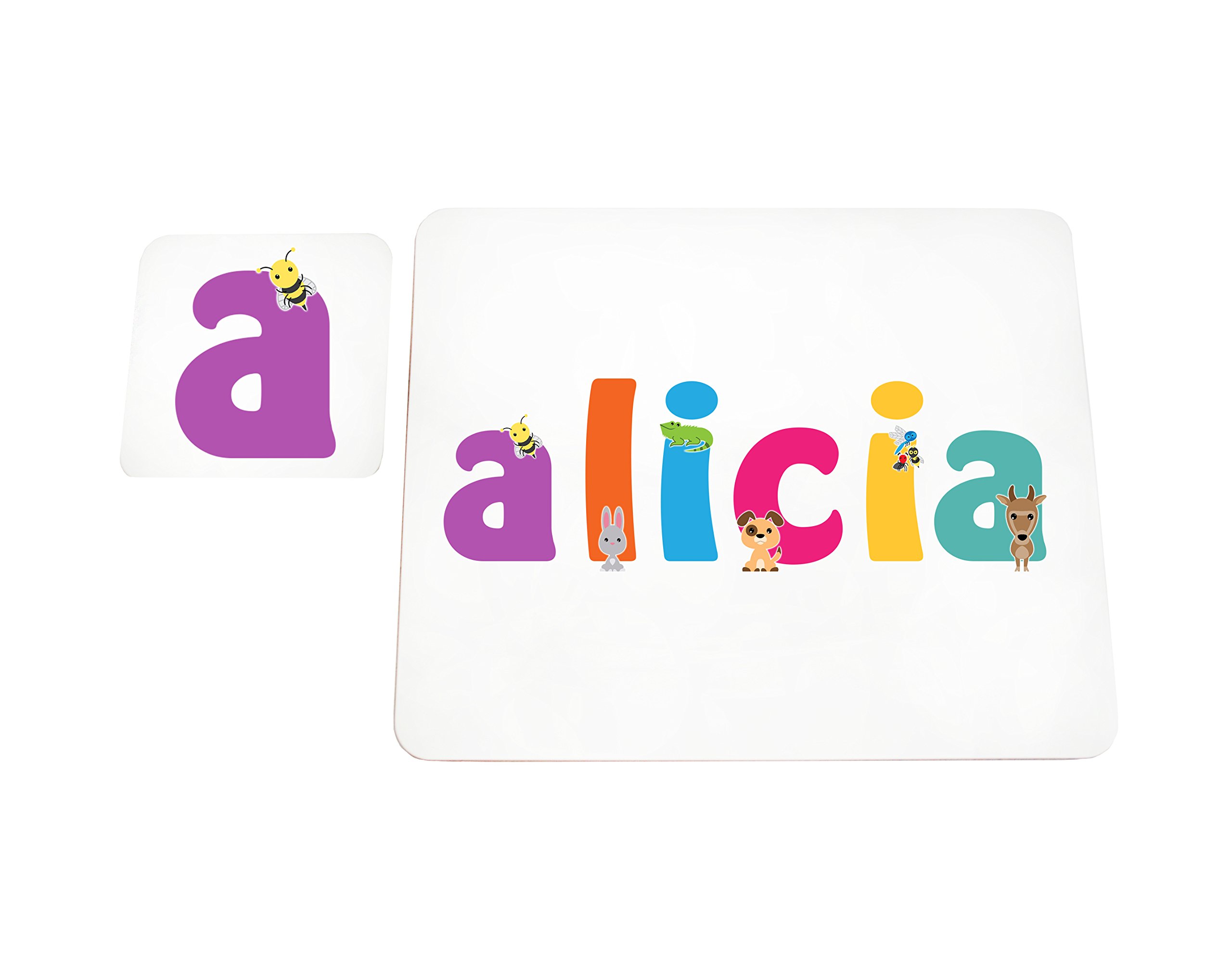 Little Helper Doily with Colourful Coaster Style Example with Girl's Name Alicia