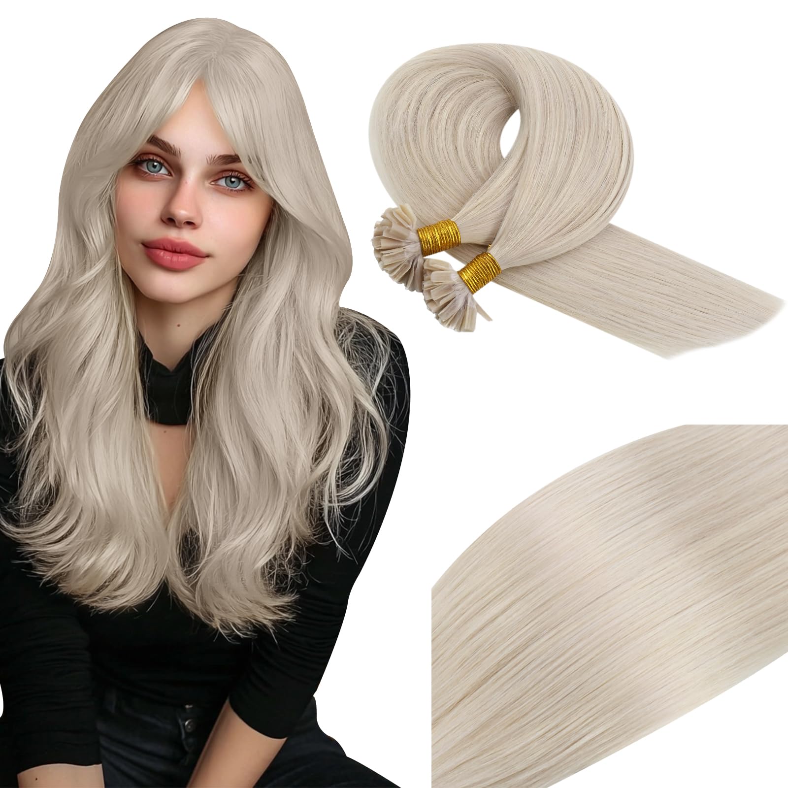 Vivien Blonde U Tip Hair Extensions Real Human Hair 22Inch Platinum Blonde Natural Extensions U Tip Invisible Pre Bonded Long 50g 50s #60 — image 1