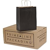 Prime Line Packaging Black Paper Bags, Kraft Gift Bags Medium with Handles for Small Business, Shopping, Boutiques, Retail Use, Parties, Events, Bulk, 10x5x13, 100 Pack