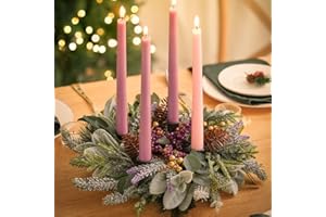 BLOSMON Advent Wreath for Christmas Centerpieces: 14 Inch Advent Candles Holder Ring for Table Decorations - Pine Berry Xmas Holiday Home Church Candlesticks Decor