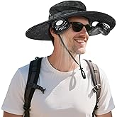 AMACOOL 2-in-1 Hands-free Hat Fan with Detachable Neck Fan, UPF 50+ Wide Brim Sun Hat, 3-Speed Adjustable, 2600mAh Rechargeable Fishing Essentials for Men Women Camping Travel Delivery Outdoor-Camo