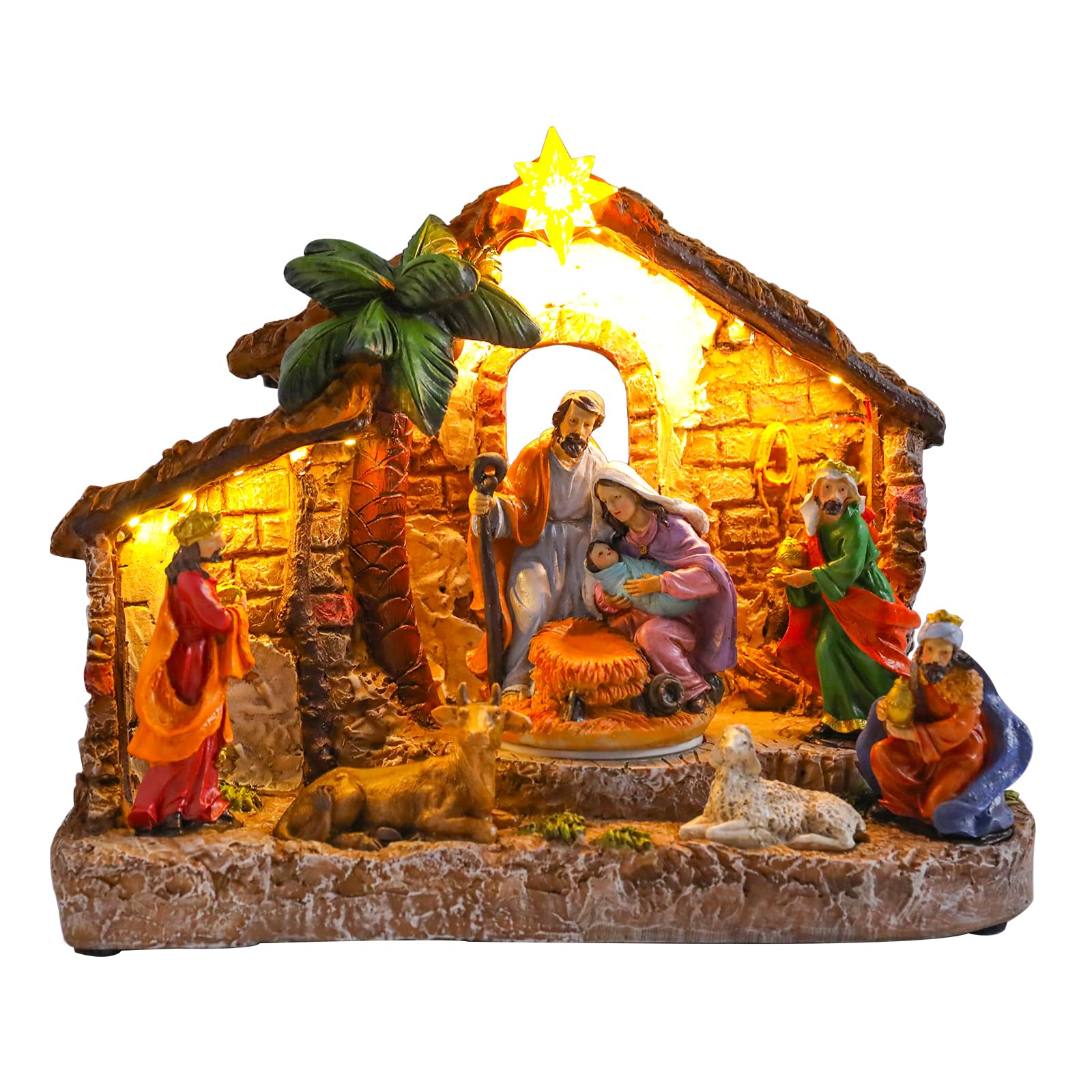 Photo 1 of DREAM GARDEN Christmas Village House Decorations, Animated Nativity Scene with LED Lights Battery Operated Musical Collectible Buildings for Home Table Holiday Display