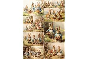 EUROPEAN EXCELLENCY Rice Paper for Decoupage A4, Vintage Easter, Easter Craft Supplies, Decoupage Paper Vintage r (Easter Bunny Family - 2 Sheets)