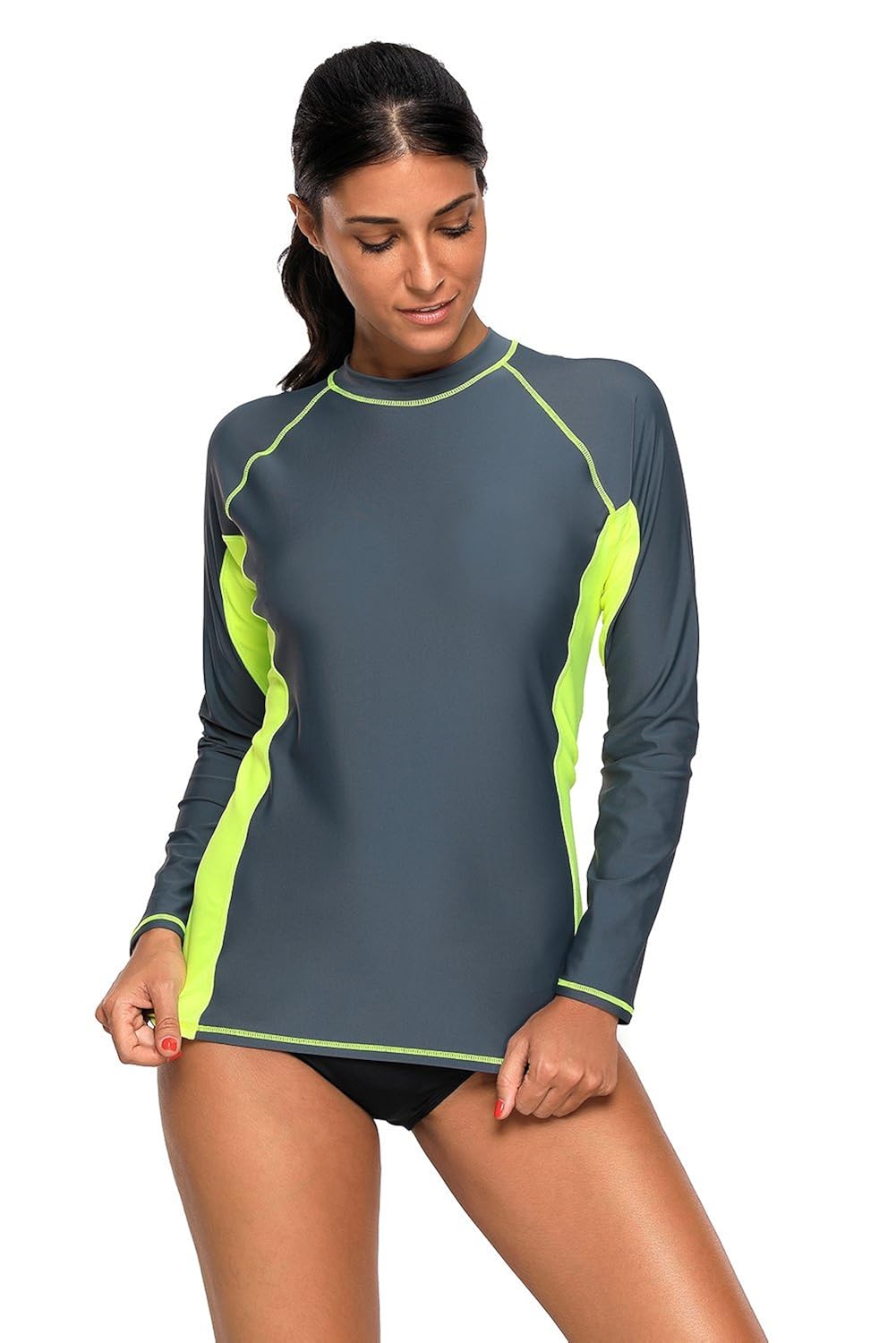 boldgal women's bathing full-sleeved swim tankini beach top (grey)