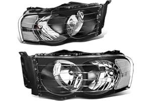 DNA MOTORING Pair Headlights Compatible with 02-05 Dodge Ram 1500 2500 3500, Left & Right, Black Housing Clear Corner, HL-OH-DR02-BK-CL1