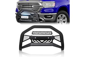 EYOUHZ Bull Bar with LED Bar & License Plate Frame Compatible for 2019-2024 Dodge Ram 1500 New Body (Not for Rebel, TRX, Classic & 20-22 Diesel Model) Front Brush Guard, Truck Guard Grille Bumper Push