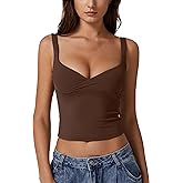 QINSEN Women's V Neck Tank Tops Double Lined Adjustable Strap Camisole Shirt