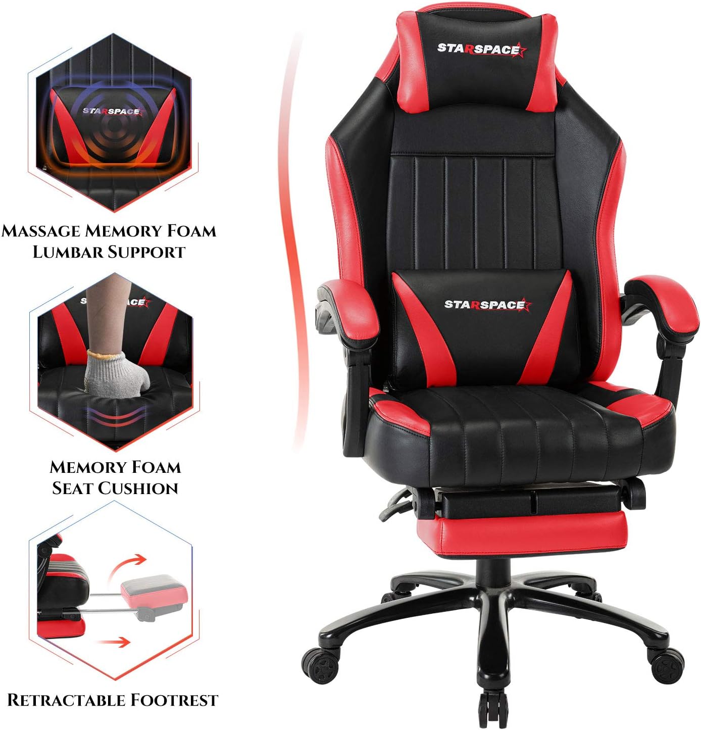 STARSPACE Big & Tall 350lb Video Gaming Chair Retractable