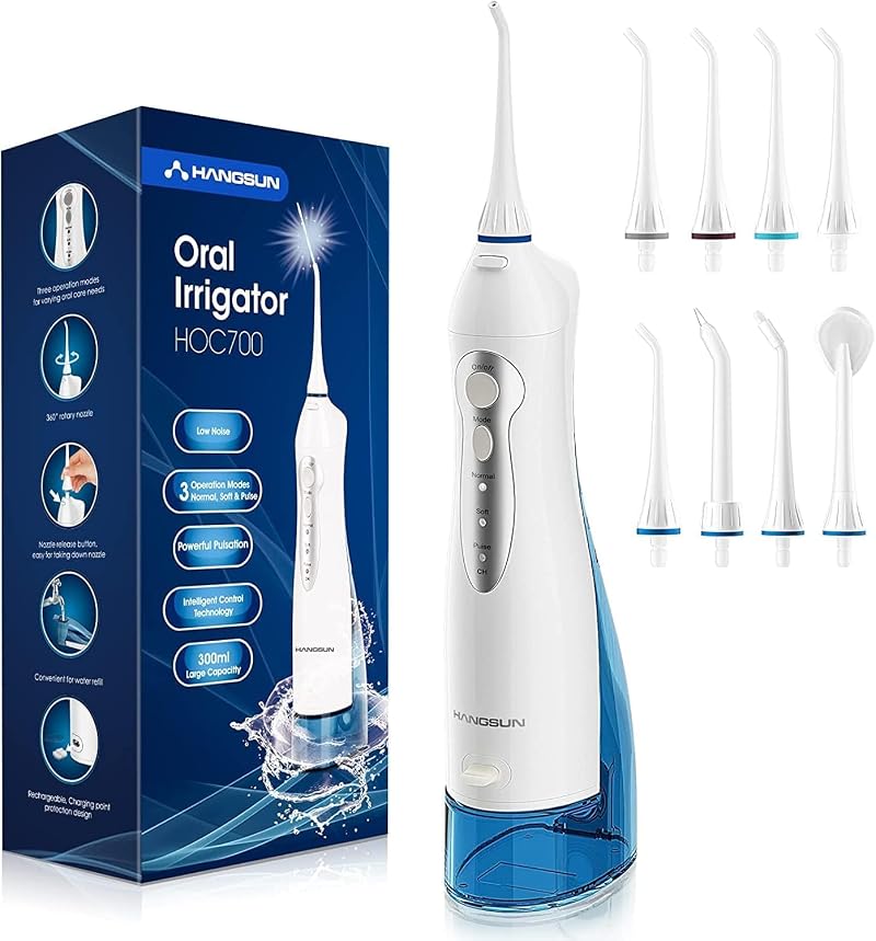 Hangsun HOC700 Cordless Water Flosser 300ml Tank 8 Tips Braces Travel