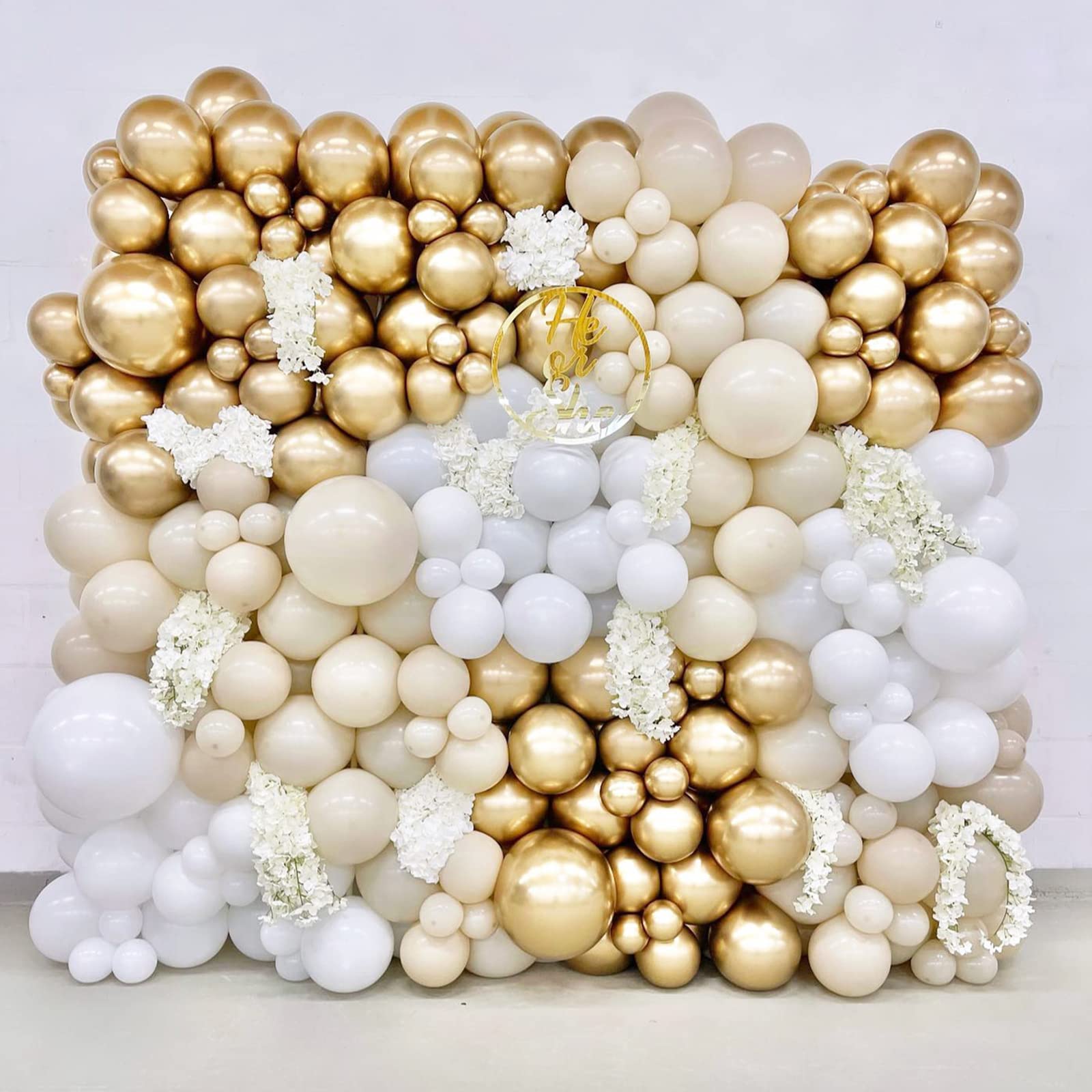 White Gold Balloon Arch Kit, 131pcs Sand White and Gold Balloons Garland, Cream and Gold Balloon Nude Balloons for Birthday Party, Baby Shower, Boho Wedding, Engagement,Anniversary Backdrop Decoration