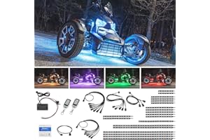 LEDGlow 20pc Advanced Million Color LED Motorcycle Accent Underglow Lighting Kit Compatible with Can-Am Ryker - Brake Lights Feature - Waterproof Control Box - Flexible Strips