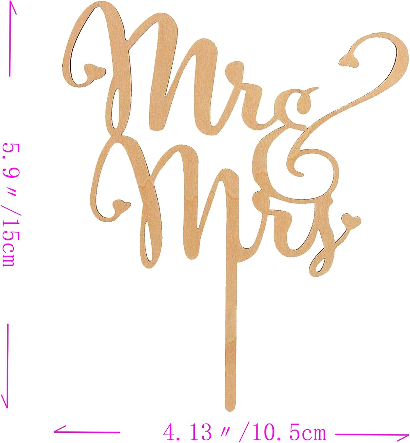 SONSMER Mr and Mrs Cake Toppers, Nature Wooden Wedding Cake Topper Party Homemade Cake Decoration Wedding Party (A) - Image 4