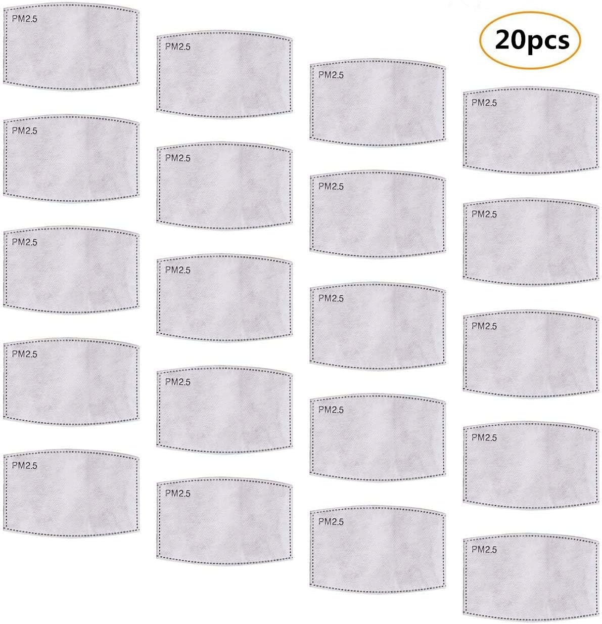 20Pcs PM2.5 Activated Carbon Filter Breathing for Mask with Insert 5 Layers Protective Filter