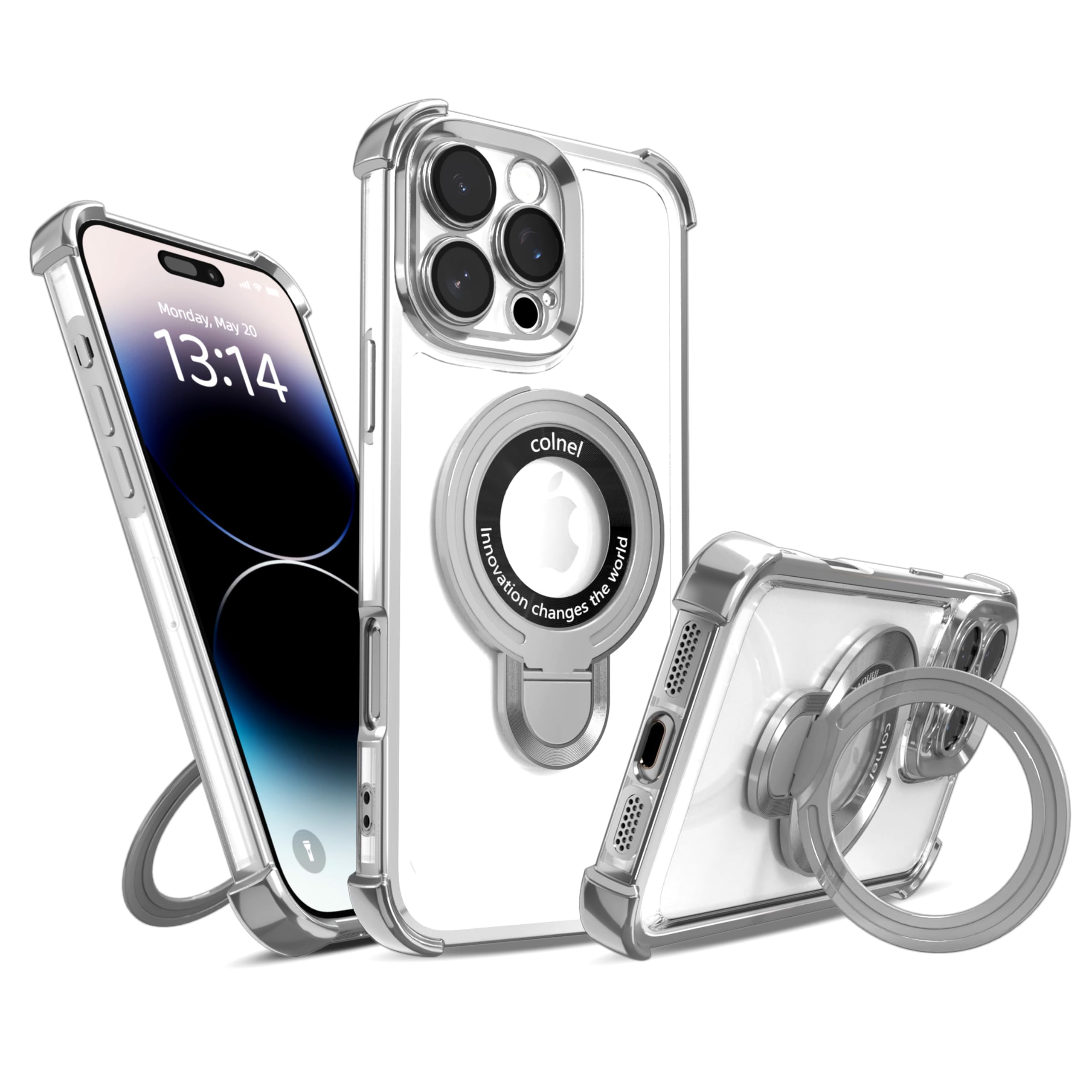 Photo 1 of IAIYOXI for iPhone 17 Case with Strong Magnetic Ring Stand, Military-Grade Shockproof, 4 Airbag Corners Protective, Fit for MagSafe, Kickstand Phone Case for iPhone 17 - Silver