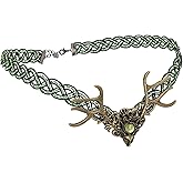 CoTeeZa Renaissance Black Fairy Circlet - Retro Elf Renfaire Antler Crown Green Rhinestone Viking Crown Celtic Tiara Circlet Medieval Celtic Braided Headband Women Cosplay Halloween Costume Headress