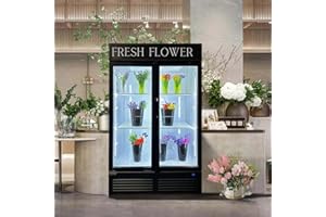 NAFCOOL Commercial Flower Beverage Refrigerator Floral Display Fridge,Two Glass Door Drink Cooler with LED Light Adjustable Shelves,ETL Sanitation,43 Cu Ft,47" Wide,Wheels Not Included