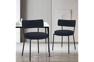 HAIZAO Boucle Dining Chairs Set of 2, Modern Round Upholstered Dining Chairs, Curved Backrest Kitchen Dining Room Chairs, Mid-Century Black Dining Chair with Black Metal Legs